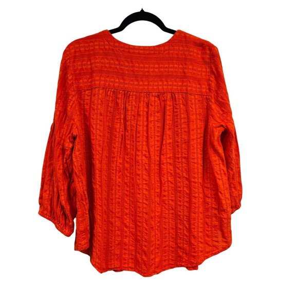 J. Jill Womens XL Orange Textured Cotton Button Front Blouse 3/4 Balloon Sleeves - Picture 2 of 10